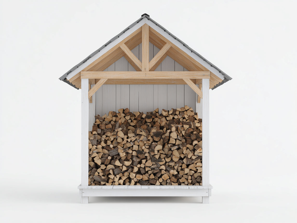 Abri à bûches - Bois - 190x95x215 cm - Blanc-Bois naturel-Gris clair - Style chalet