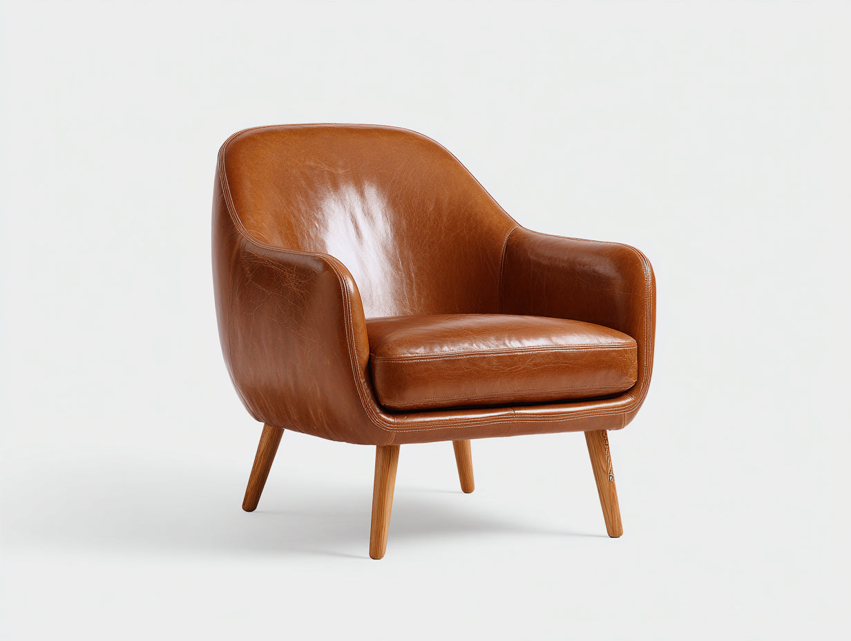 Chaise de salle à manger - similicuir-bois - 70x68x82 cm - cognac-bois naturel - vintage