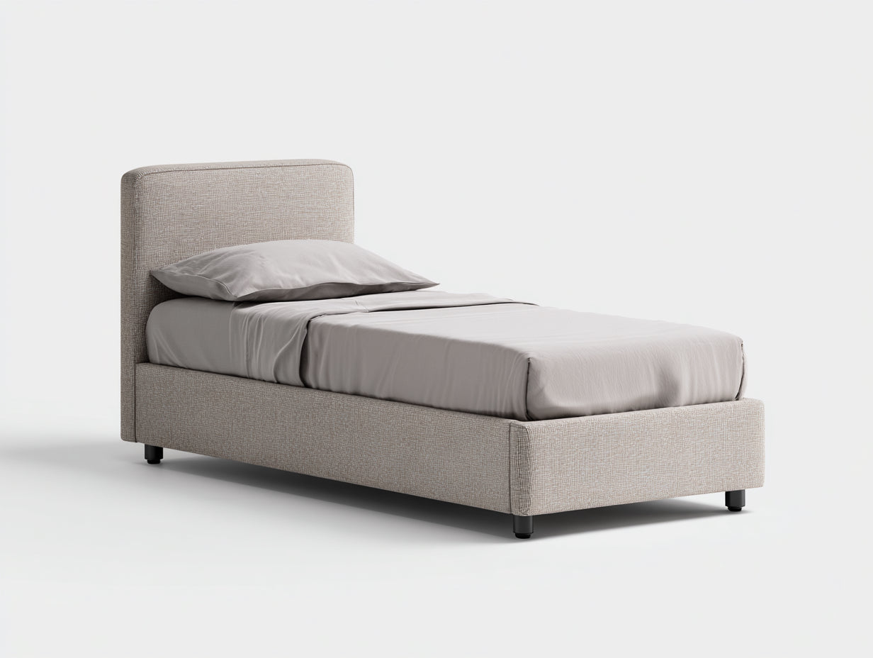Lit simple - tissu - 205x98x100 cm - beige grège - moderne