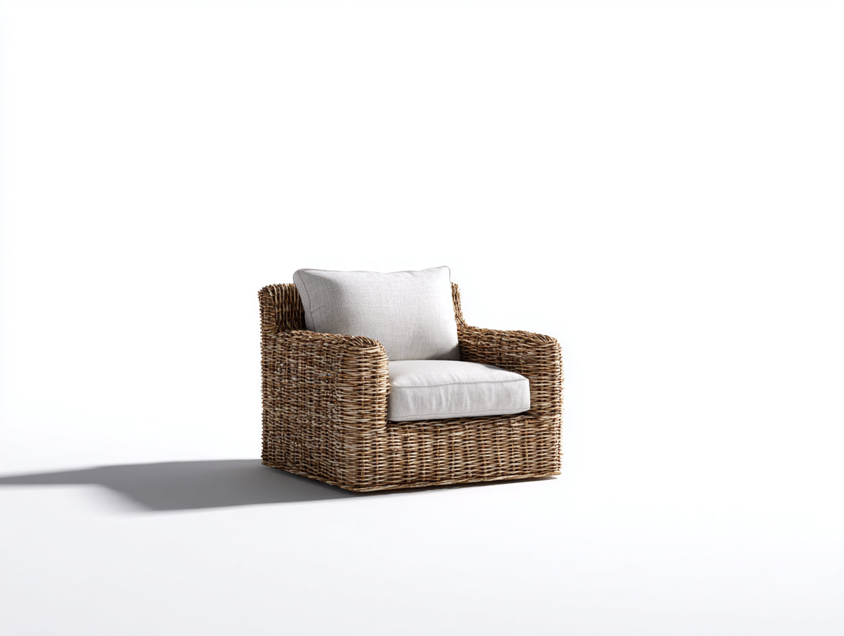 Fauteuil de jardin - rotin-tissu - 92x88x82 cm - marron naturel-beige - style bohème