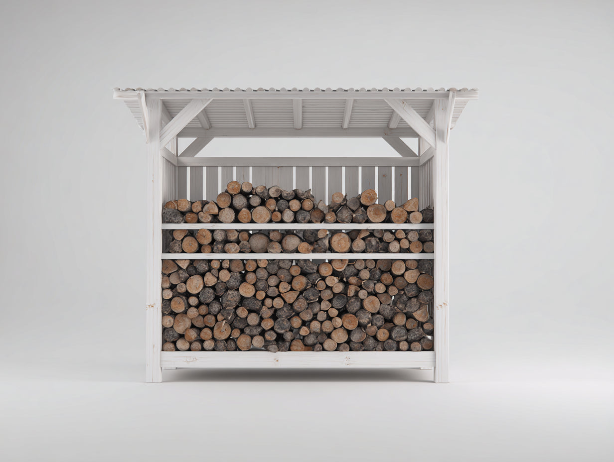 Abri à bûches - Bois - 200x70x180 cm - Blanc-Gris clair - Style campagne