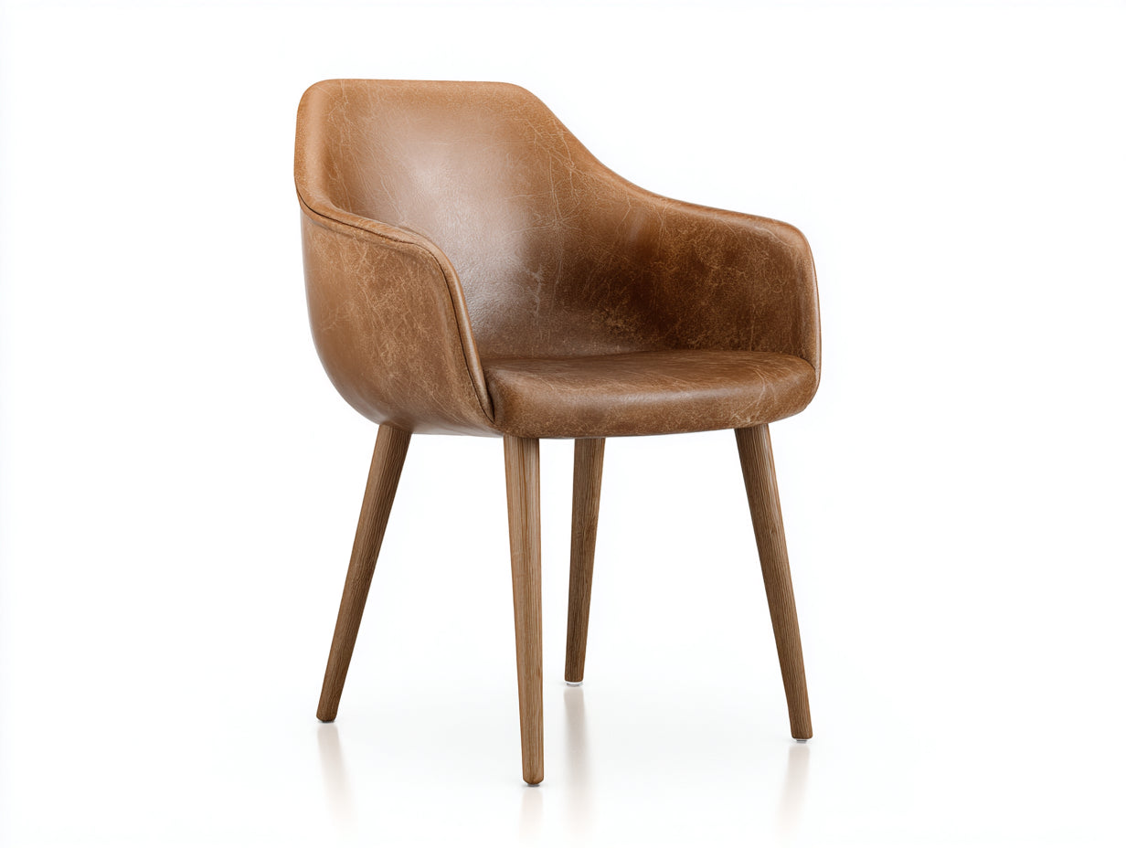 Chaise de salle à manger - similicuir-bois - 58x60x81 cm - camel-bois naturel - scandinave