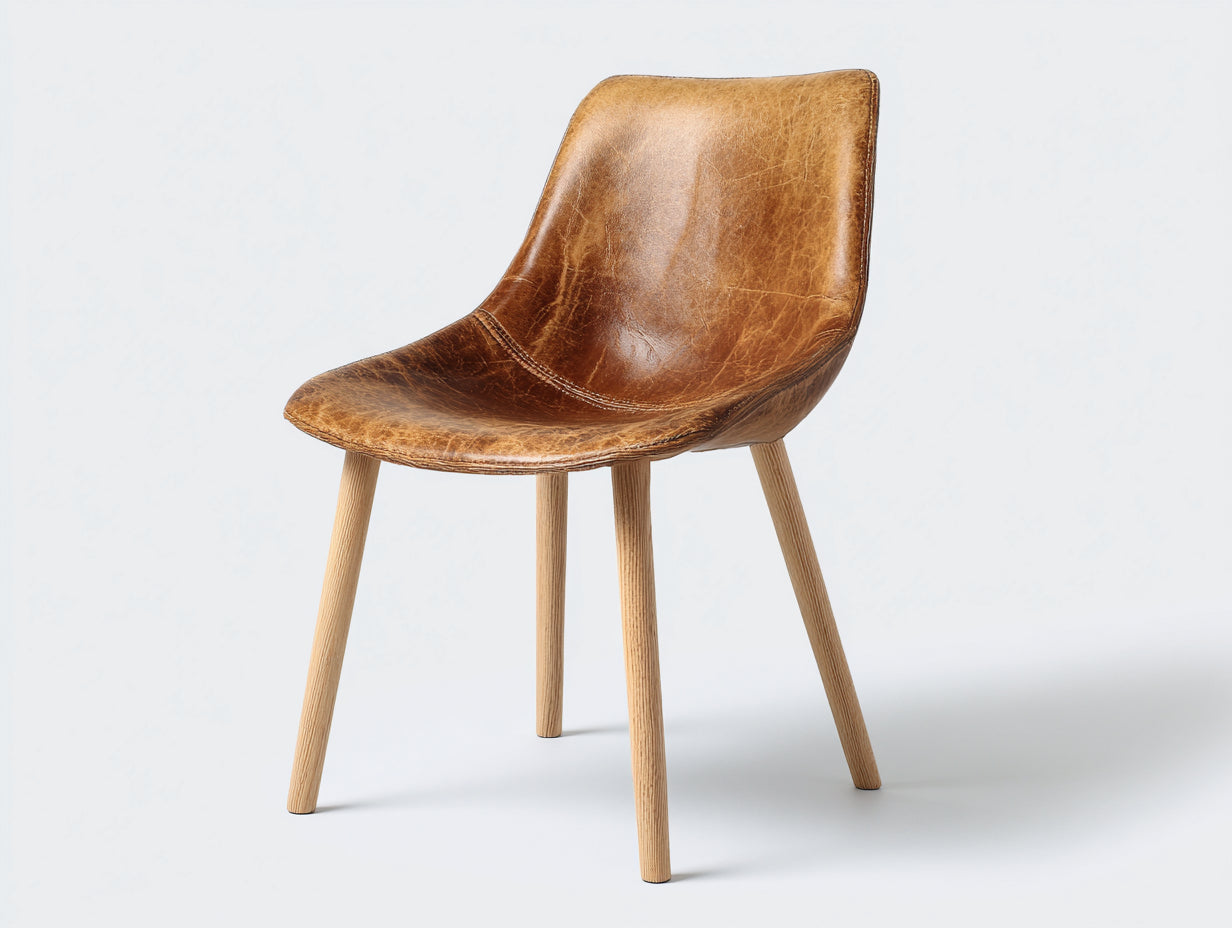 Chaise de salle à manger - similicuir-bois - 52x58x84 cm - cognac-bois naturel - scandinave