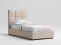 Lit simple - tissu-bois - 210x100x123 cm - beige naturel - géométrique moderne