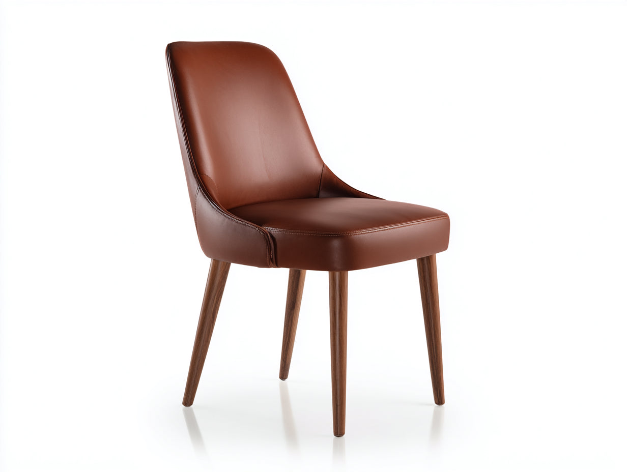 Chaise de salle à manger - similicuir-bois - 51x59x89 cm - cognac-noyer - moderne