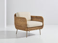 Fauteuil de jardin - rotin-métal-tissu - 86x78x76 cm - marron naturel-beige - style naturel contemporain