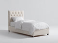 Lit simple - tissu-bois - 210x102x122 cm - beige crème - capitonné