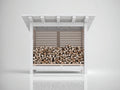 Abri à bûches - Bois - 170x75x175 cm - Blanc-Bois naturel - Style chalet