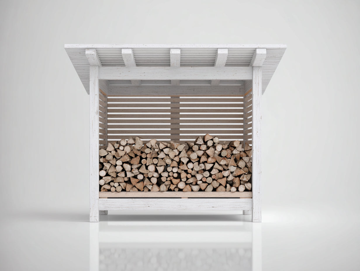 Abri à bûches - Bois - 170x75x175 cm - Blanc-Bois naturel - Style chalet