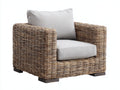 Fauteuil de jardin - rotin-bois-tissu - 94x88x80 cm - brun naturel-gris clair-bois foncé - style rustique