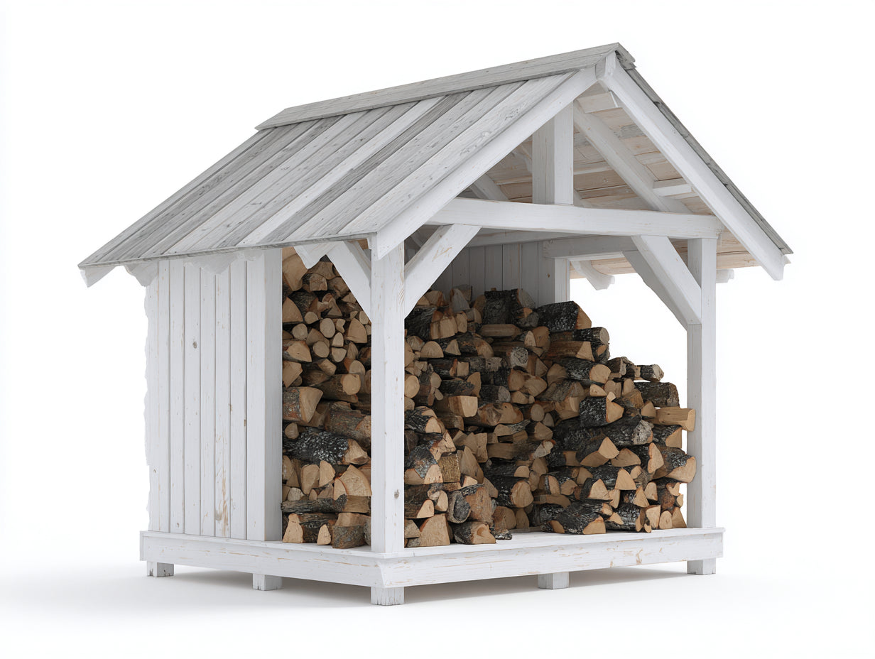 Abri à bûches - Bois - 230x150x205 cm - Blanc-Gris clair - Style chalet