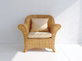 Fauteuil de jardin - rotin-bois-tissu - 82x76x86 cm - miel naturel-beige-bois naturel - style vintage