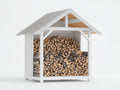 Abri à bûches - Bois - 225x150x210 cm - Blanc-Gris clair-Bois naturel - Style chalet