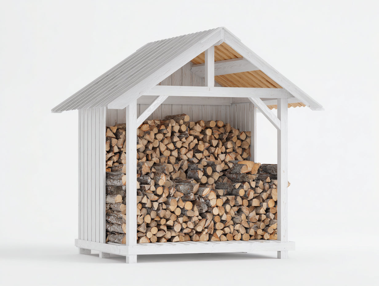 Abri à bûches - Bois - 225x150x210 cm - Blanc-Gris clair-Bois naturel - Style chalet