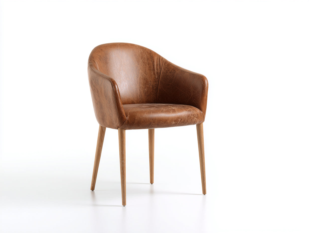 Chaise de salle à manger - similicuir-bois - 57x59x80 cm - cognac-bois naturel - scandinave