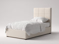 Lit simple - tissu-bois - 212x102x129 cm - blanc cassé - géométrique contemporain