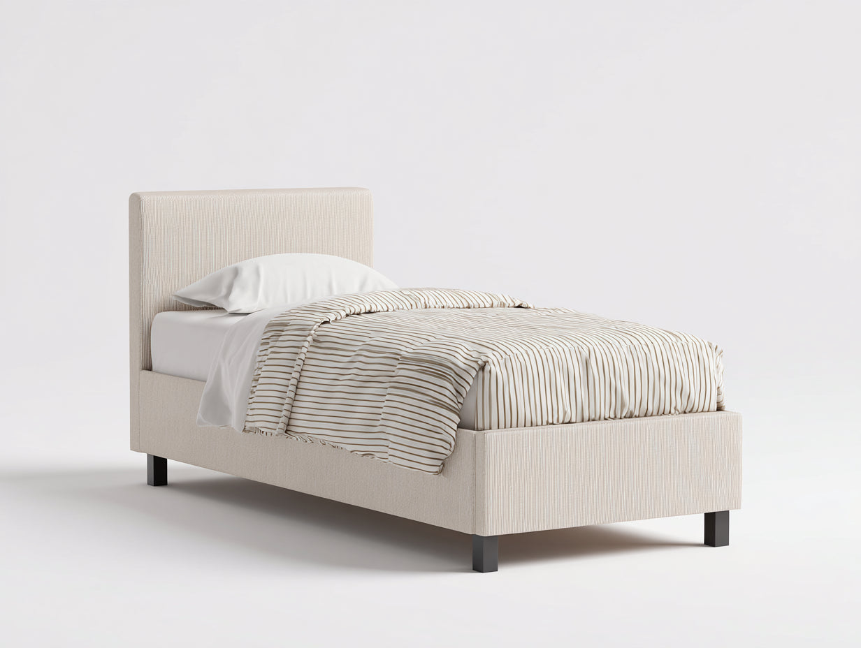 Lit simple - tissu-bois - 207x99x104 cm - écru - moderne épuré