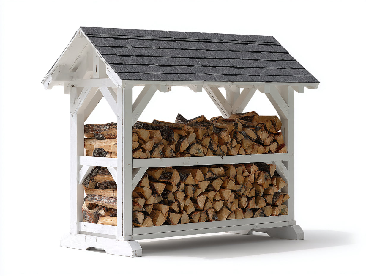 Abri à bûches - Bois - 210x80x175 cm - Blanc-Noir - Style chalet