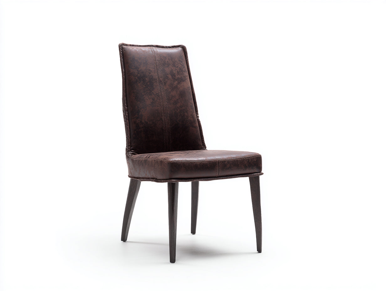 Chaise de salle à manger - similicuir-bois - 49x58x96 cm - brun foncé-noyer foncé - industriel