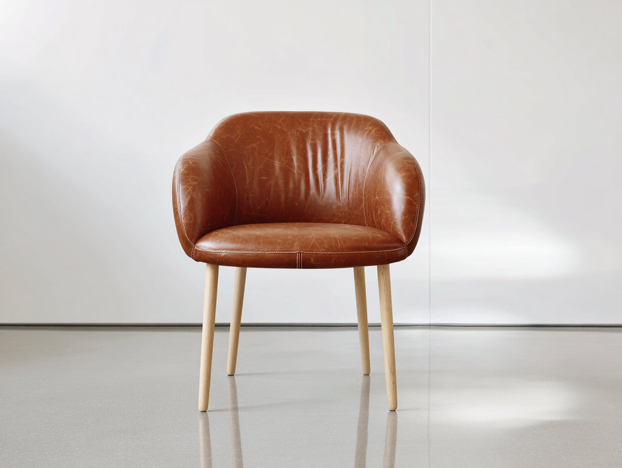 Chaise de salle à manger - similicuir-bois - 61x59x80 cm - cognac-bois naturel - vintage