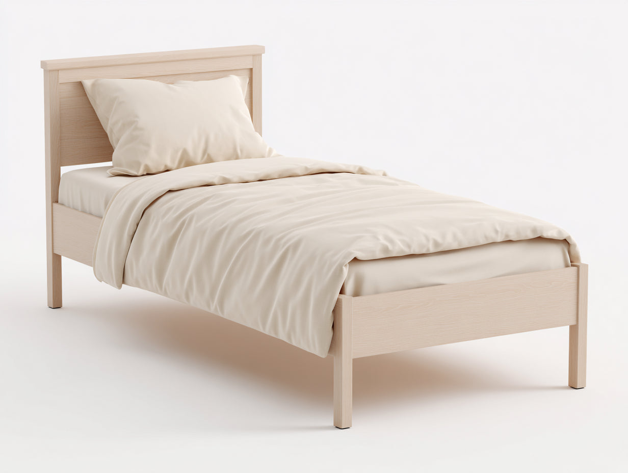 Lit simple - bois massif - 207x99x108 cm - chêne clair - traditionnel