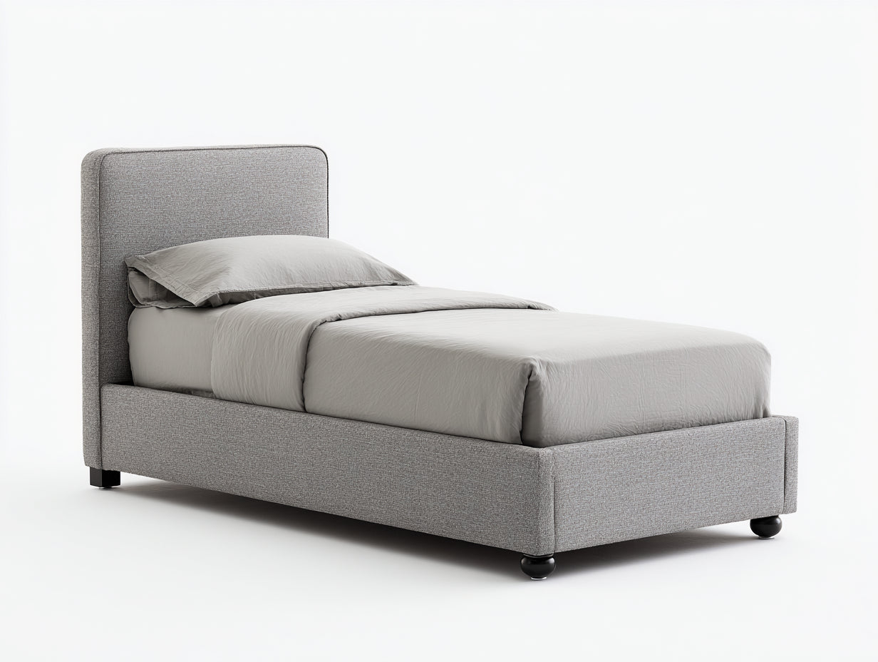 Lit simple - tissu-bois - 208x100x108 cm - gris perle - contemporain