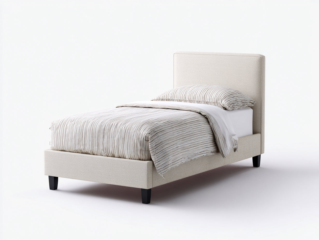 Lit simple - tissu-bois - 205x97x103 cm - ivoire doux - moderne minimaliste