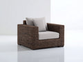 Fauteuil de jardin - rotin-bois-tissu - 96x90x82 cm - marron foncé-gris clair-bois foncé - style contemporain